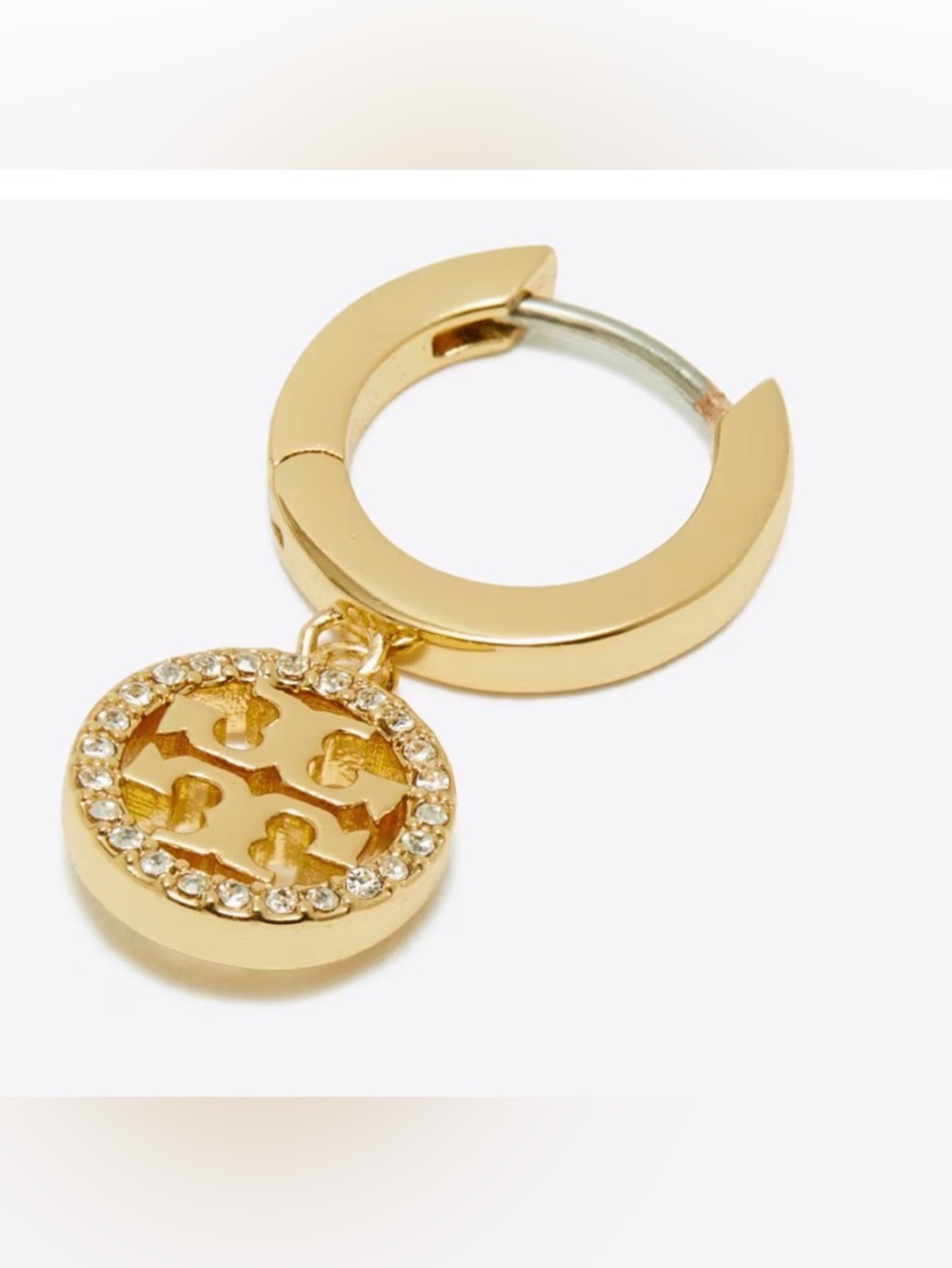 Tory Burch Miller Pave Hoop Huggie Icon Earring Earrings in Gold - Picture 5 of 5